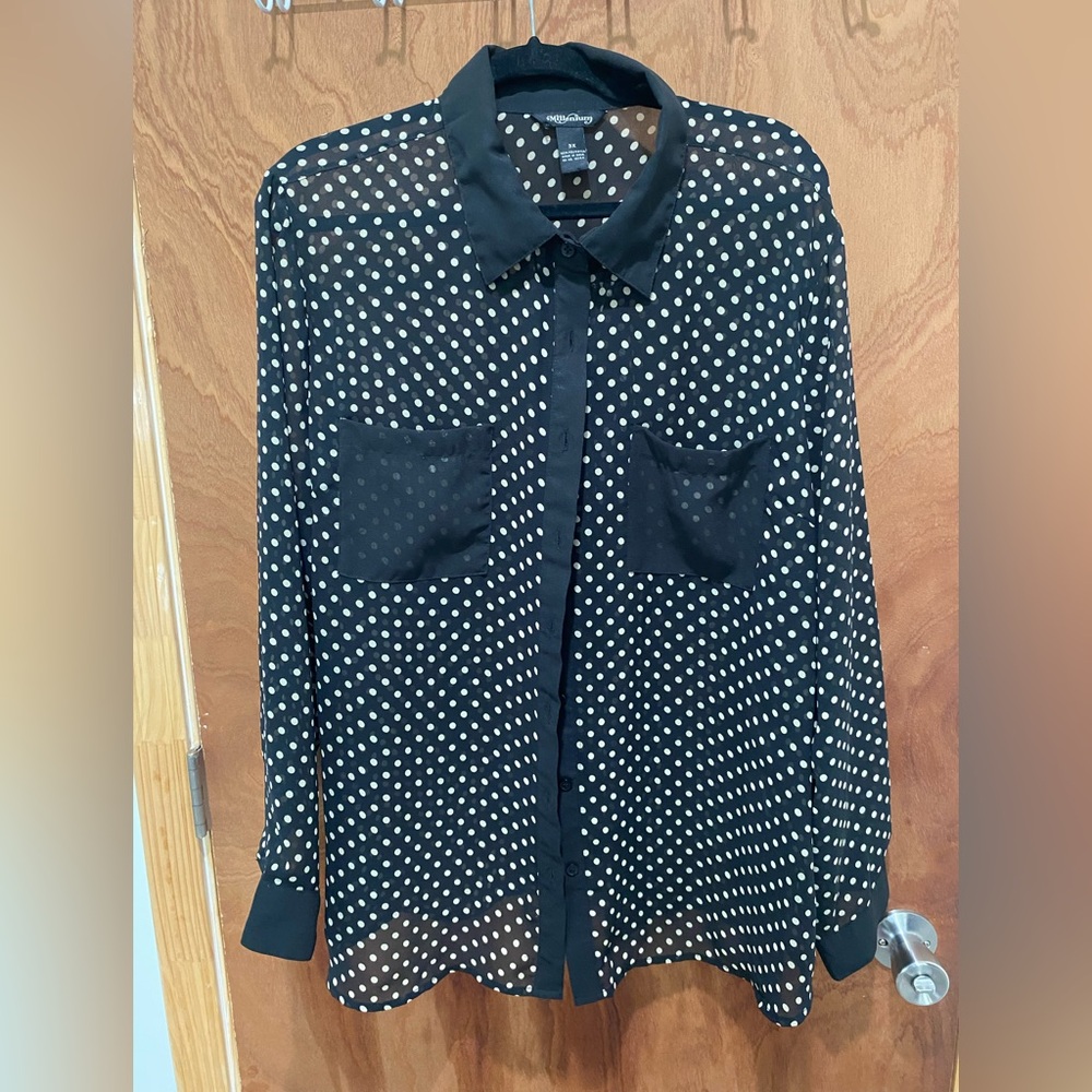 H&M Black Blouse with White Dots